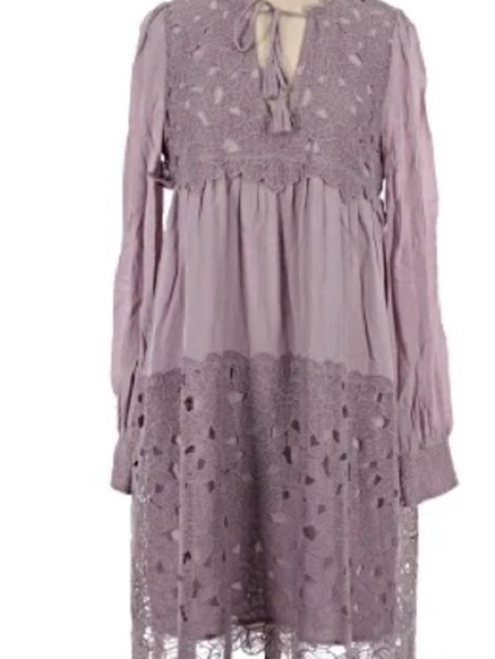 Anthropologie Lilac Lace-Detail Long Sleeve Dress